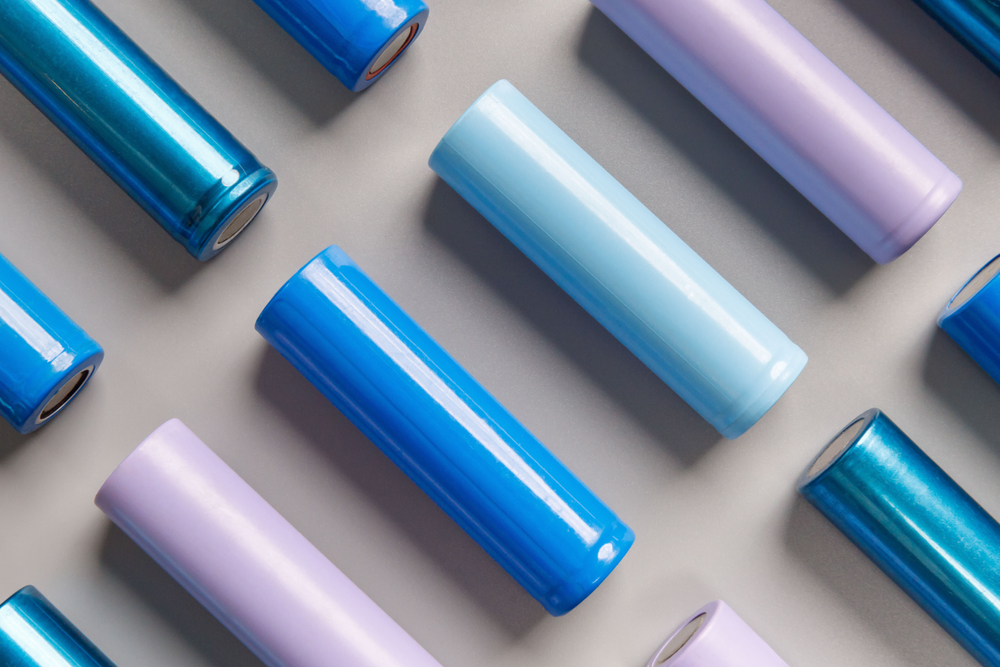 Close up of colorful used rechargeable Nickel Metal Hydride (Ni-MH) batteries